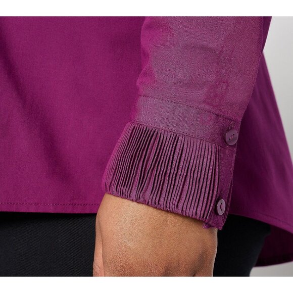 Attitudes by Renee Petite Woven Button Front Shirt Size XXSP Pleated Cuffs NEW - Picture 3 of 9